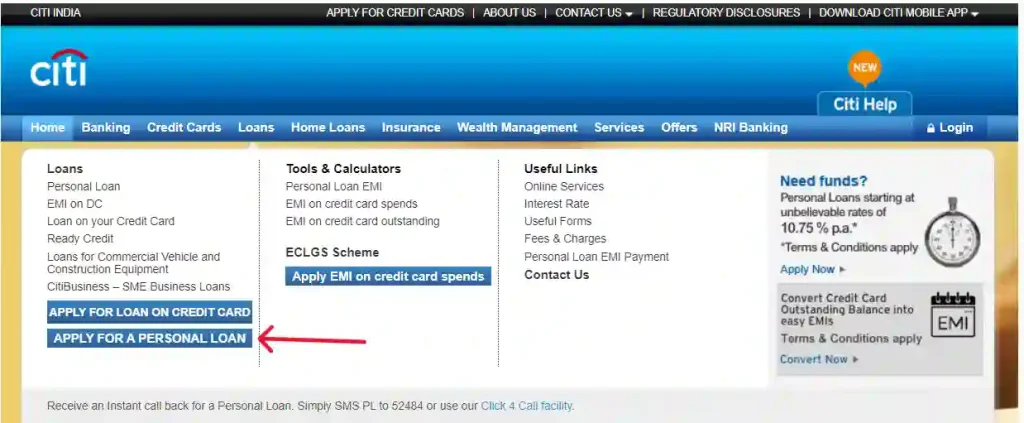 Citibank Instant Loan आवेदन करने का तरीका