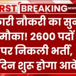 Sarkari Naukri: सरकारी नौकरी का सुनहरा मौका! 2600 पदों पर निकली भर्ती, इस दिन शुरू होगा आवेदन